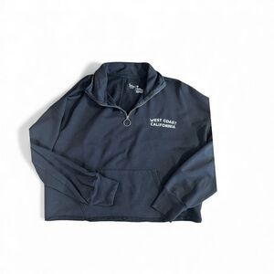 Black Quarter-Zip Cropped Raw Hem Pullover